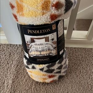 Pendleton Twin Blanket with Orange, Yellow, and Gray Accents